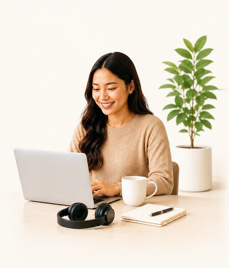 Person working online from home on a laptop